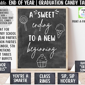 Kit para mesa de dulces de fin de curso o graduación: cartel imprimible (8x10) y tarjetas para dulces - Decoración para fiestas (PDF)