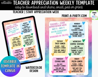 Teacher Appreciation Week Schedule Template – Editable Canva Planner for School Staff Events