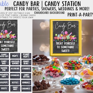 Editable CANDY BAR Sign and Candy Labels Printable in Chalkboard – Sweet Table Decor for Birthdays, Weddings, Showers & More