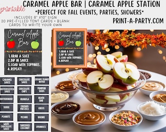 CARAMEL APPLE Bar - Printable Caramel Apple Bar Sign & Topping Labels in Chalkboard – Perfect for Fall Parties, Showers, Weddings - DIY