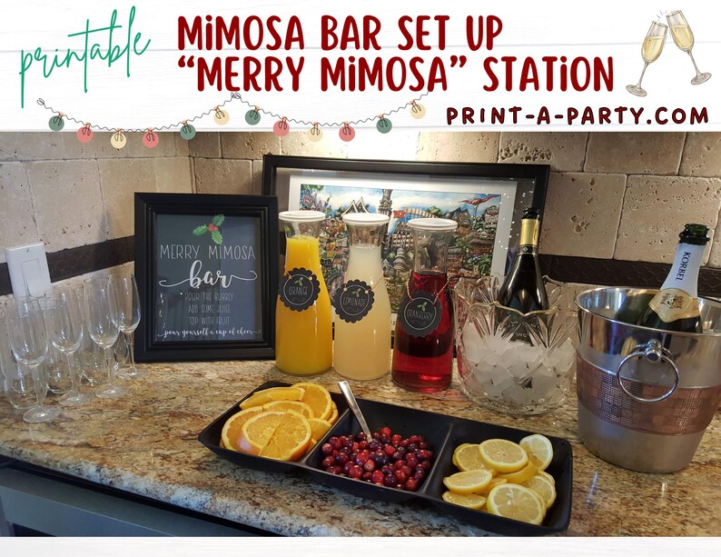 DIY MIMOSA BAR Setup for Holidays Merry Mimosa Station Christmas Holiday Cocktail Party Mimosa