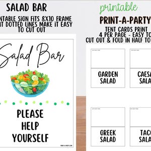 Local Salad Program Sign Salad Bar Sign (8x10) & Salad Tent Cards - Printable Party Buffet Decor ...