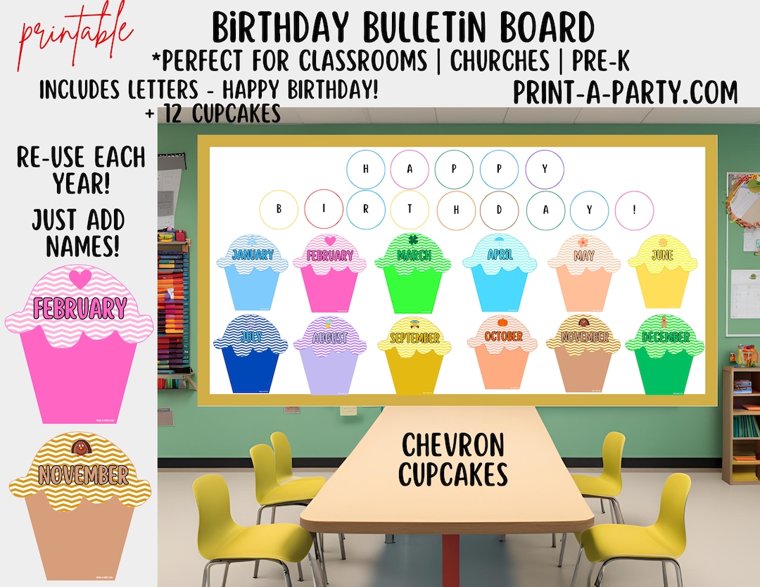 BACK TO SCHOOL: Birthday Bulletin Board Printable Display - Monthly ...