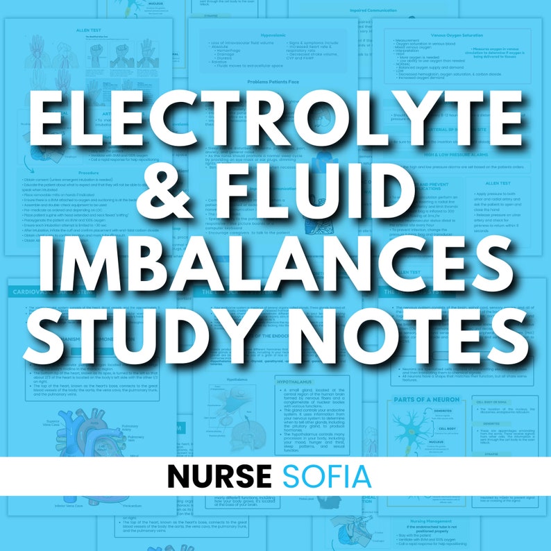 Electrolyte & Fluid Imbalances Nursing Study Sheets Med Etsy