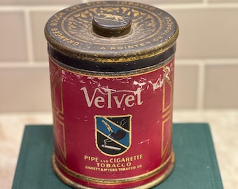 Vintage Velvet Pipe and Cigarette Tobacco Tin Container by Liggett and Myers