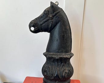 Vintage Cast Iron Horse Head Hitching Post - Equestrian Decor