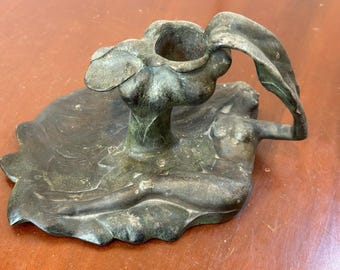 Exquisite Antique Art Nouveau Bronze Chamber Candle Holder by Jean Cézar-Bru - French decor