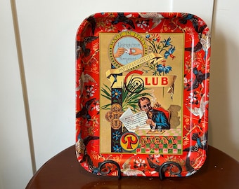 Vintage CLUB Cigarette Paper Tray Made in Italy, Patent Echu Rolling Paper Advertising Tray, Tobacciana Metal Serving Tray, Retro Bar Decor