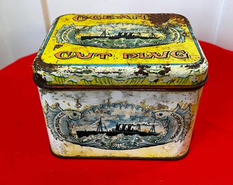 oceanic cut plug tobacco tin Vintage Oceanic Cut Plug Tobacco Tin by Scotten Dillon Company of Detroit  Michigan - Tobacciana Collectible Tin