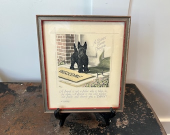 Vintage Buzza Company “A Damn Good Friend” Scottie Dog Framed Print | Humorous Scottish Terrier Wall Art | Vintage Dog Lover Gift