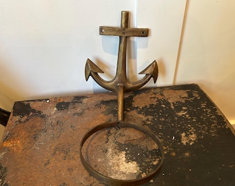Vintage Brass Anchor Wall Hook with Ring | Nautical Coat or Hat Holder | Coastal Beach House Decor | Maritime Wall Mount