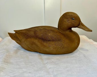 Vintage Randy Tull Carved Duck Decoy | Westwood Creations Signed Sculpture – Mid-Century Rustic Cabin Decor
