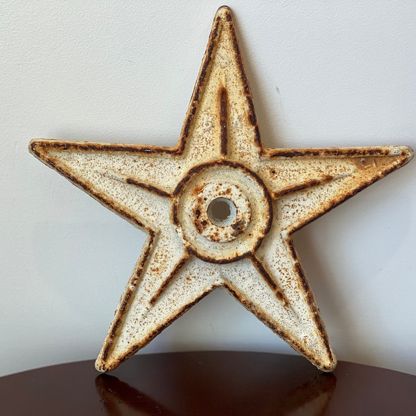 Antique Cast Iron Architectural or Building Masonry Star or Star Anchor White and Rust Color Architectural Salvage