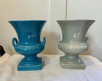 Vintage Red Wing Pottery 871 Trophy Urn Vase | Mid Century Art Deco Flower Vase Twin Handles | Pedestal Ceramic Planter