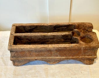 Antique Wooden Betel Nut Box Sirih Kinangan | Primitive Hand Carved Wood Spice Box Catchall Organizer | Rustic Folk Art Wabi Sabi box