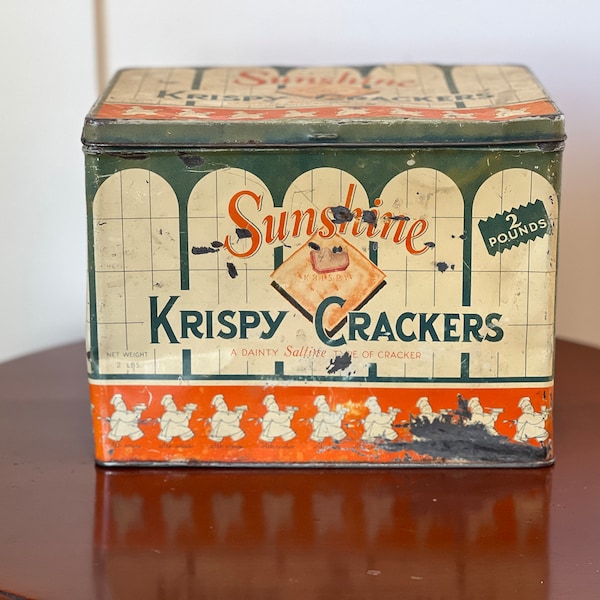 Vintage Sunshine Krispy Crackers 2 Pound Tin by Loose-Wills Biscuit Company Made in USA