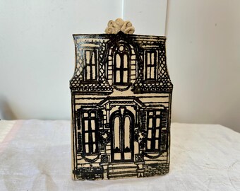 Vintage Jon Carlos Lopez Bennington Pottery Victorian House Planter Vase, Vintage 1970s Slab Built Ceramic Art, Mid Century Modern Decor