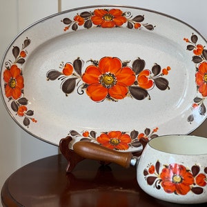 Vintage Set of Show Pans Sanko Ware of Japan Enamel Platter and
