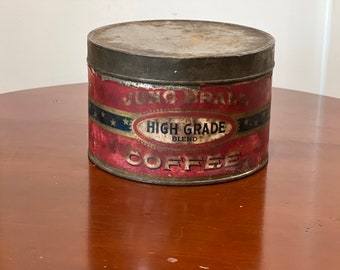Rare Vintage 1930s Juno Brand High Grade Blend Coffee Tin by McClintock-Trunkey Company of Spokane, WA