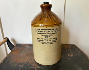 Vintage 1957 J.H. Jones and Sons Stoneware Flagon Leicester England - English Salt Glaze Pottery - British Breweriana - Beer Jug
