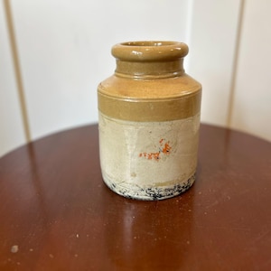 Antique 1800s English Two Toned Salt Glazed Stoneware Oyster Jar by George Skey Wilnecote Tamworth - Stoneware Pottery - Cottagecore