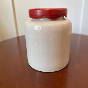 Vintage Moutarde Du Temeraire French Mustard Jar or Crock With Red Lid - French Country