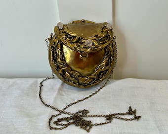 Vintage 1970s Carvalhu Rio Ernandes Brutalist Brass Purse | Copa Collection Raw Quartz Crystal Minaudiere | Rare Brazilian Wearable Art Bag