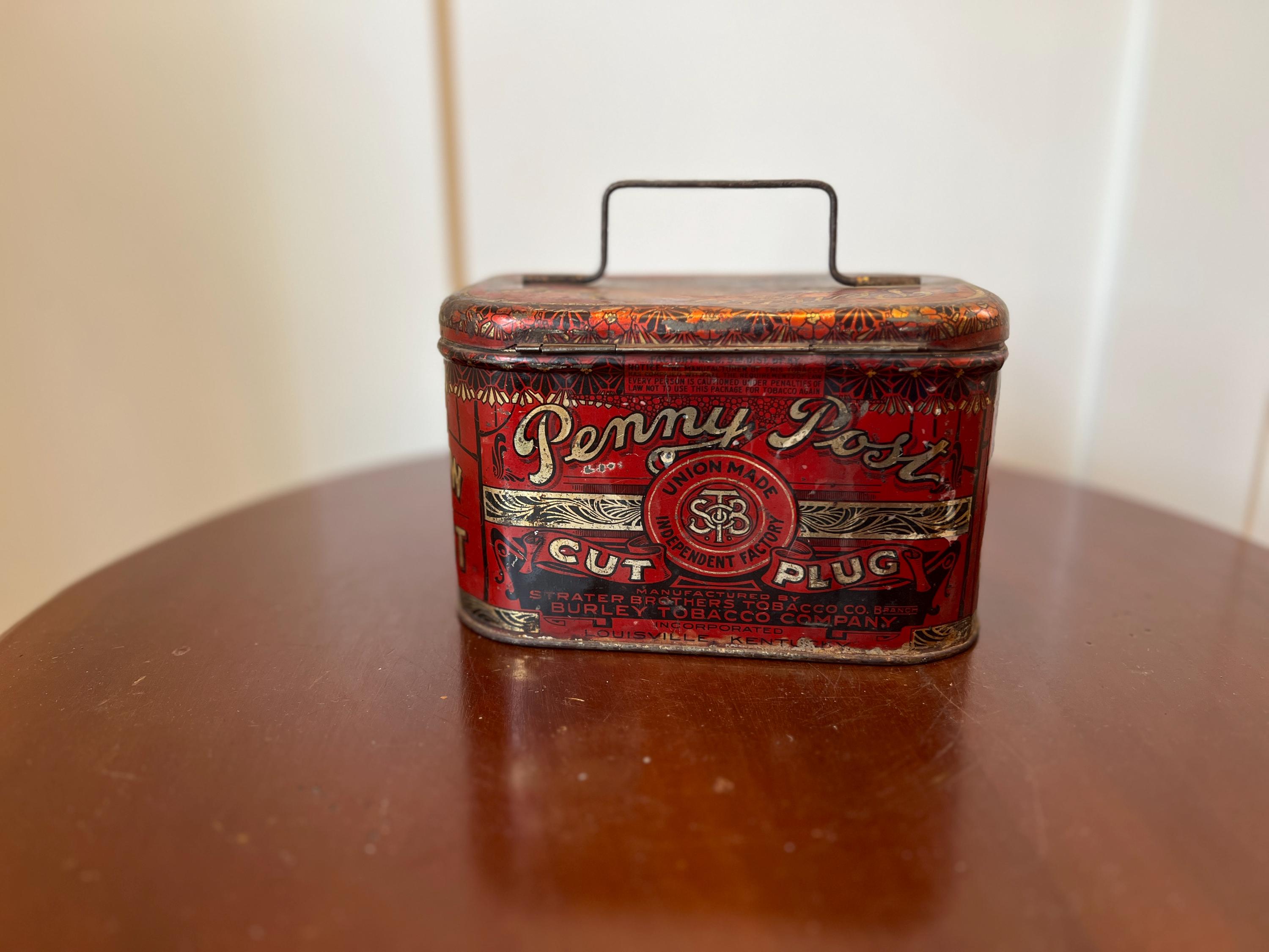 penny tobacco RARE Antique Penny Post Cut Plug Tobacco Lunch Pail Tin by Strater Brothers  Tobacco Company Burley Tobacco Co, Louisville, KY