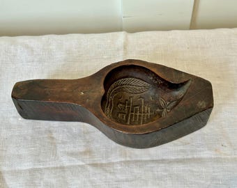 Antique Chinese Wooden Mooncake or Ricecake Mold | Hand-Carved Peach & Heart Shaped Pastry Press | Vintage Asian Folk Art Wall Decor