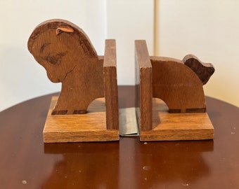 Vintage 1950's Wood Pony with Leather Ears Bookends for Children's Room
