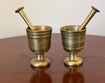 Vintage Pair of Small Brass Apothecary or Pharmacy Mortar and Pestle or Spice Mill Grinder