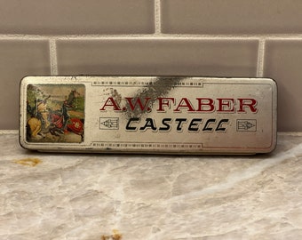 Vintage A.W. Faber "Castell" 4H Pencil Tin Made in Germany, German Pencil Box, Vintage or Retro Office Supplies