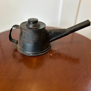 Antique Early Miner's Oil Wick Lamp or Tea Pot with Wick / Railroad Lamp - Industrial Decor