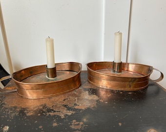 Antique Copper Chamber Candle Holder with Finger Loop, 19th Century Primitive Lighting, Rustic European Copper Candlestick, Farmhouse Decor