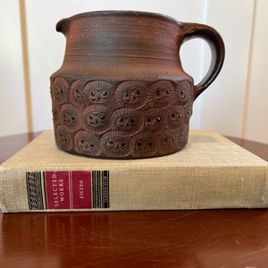 Vintage 1964 Dybdahl Denmark Signed Studio Pottery &quot;Faces&quot; Pitcher Danish Mid-Century Modern Decor