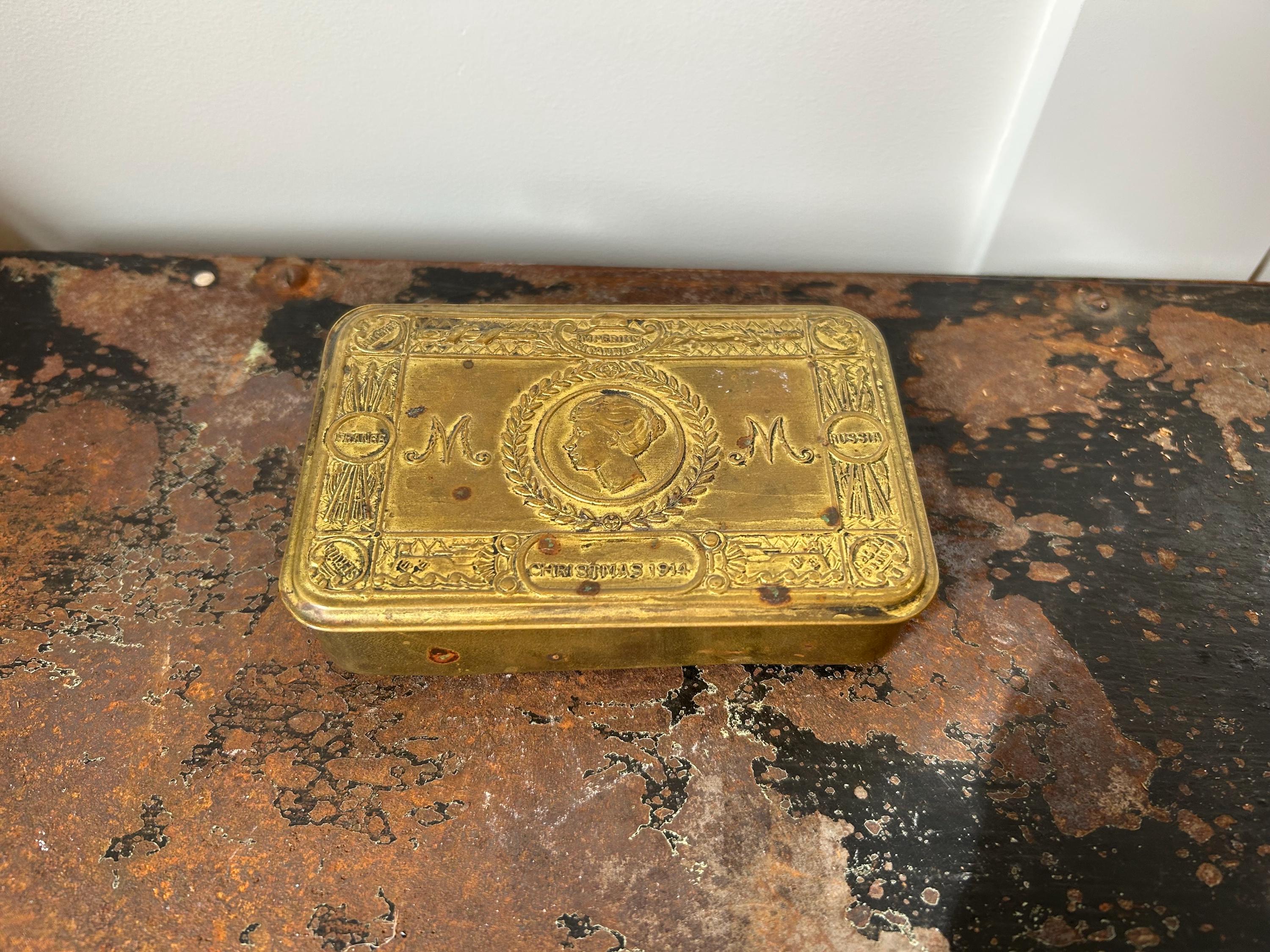 第一次世界大戦　メアリー　王女　真鍮の缶　1914年 Original British WWI Princess Mary 1914 Empty Christmas Gift Box