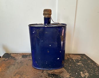 Vintage WWI or WWII British Army Cobalt Blue Enamel Water Canteen Flask with Original Stopper — Military Collector