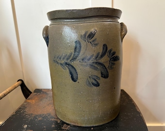 Antique W.H. Lehew & Co. 3 Gallon Stoneware Crock | Strasburg VA Cobalt Floral Salt Glazed Jar | Primitive Farmhouse Pottery | Americana