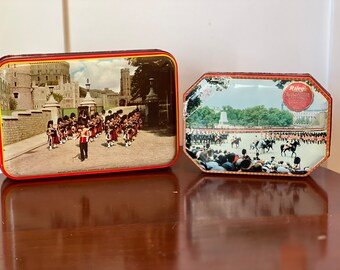 Vintage Set of 2 English Riley's Toffee Tins - Band of the Scots Guards at Windsor Castle and Trooping of the Colour Royal Horse Guard