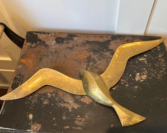 Vintage Brass Seagull - Mid Century Wall Decor - Beach House Decor