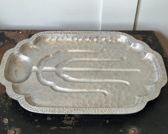Vintage Wagner Ware No. 3341 Sizzling Steak Platter | Original Hammered Aluminum Steak Plate | Mid Century Serving Tray | Rustic Kitchen