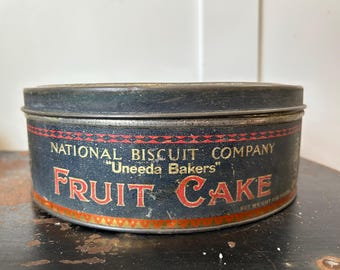 RARE Antique 1920s National Biscuit Company (Nabisco) "Uneeda Bakers" Fruit Cake tin — Store Display Box