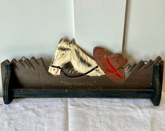 Vintage Rustic Western Novelty Hand Towel Rack | "The Round Up" Small Wooden Wall Towel Bar | Vintage Cowboy Equestrian Decor