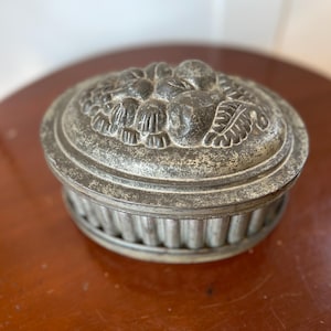 Rare Antique Tin Pudding Mold with Fruit Design on Top and Fluted Sides - Tin Jello Mold Fruit Design - collectible mold - Farmhouse Decor