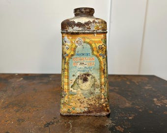 Rare Antique Watkins Egyptian Bouquet Talcum Powder Tin | Vintage Advertising Tin | Rustic Apothecary Vanity Decor | Collectible Tin
