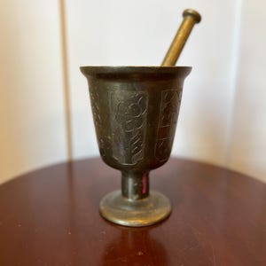 Vintage Large Etched Brass Pharmacy Pestle and Mortar - Apothecary Decor