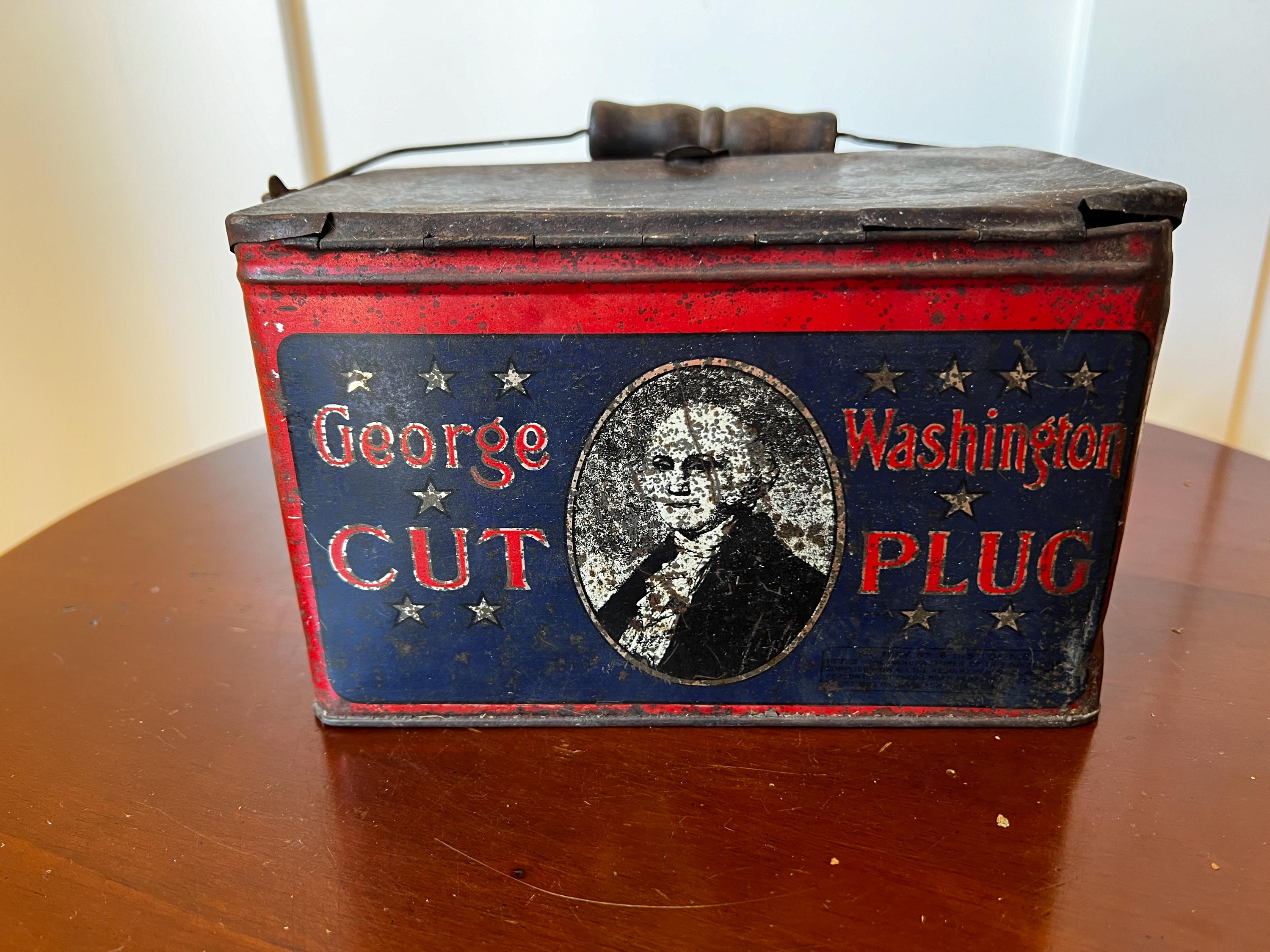 Antique 1910s George Washington Cut Plug Tobacco Tin With Bail and Wood  Handle by RJ Reynolds - Vintage Advertising