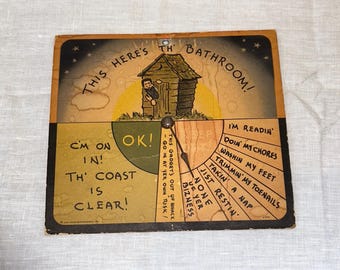 Vintage 1941 Three Mountaineers Outhouse Sign – Sassy Mid-Century Interactive Bathroom Decor - 1940s decor