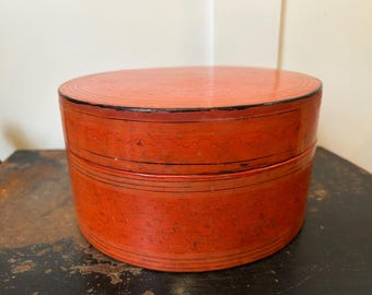 Vintage Burmese Betel Box Lacquerware Container | Orange Kum-It Box | Asian Lacquerware Decor | Myanmar Betel Nut Box | Boho Storage Box