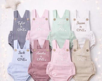 Personalised I am one birthday romper, 1st birthday cake smash outfit for baby. My first birthday photoshoot outfit. Embroidered birthday